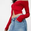 Open buttoned sweater with Bardot neckline
