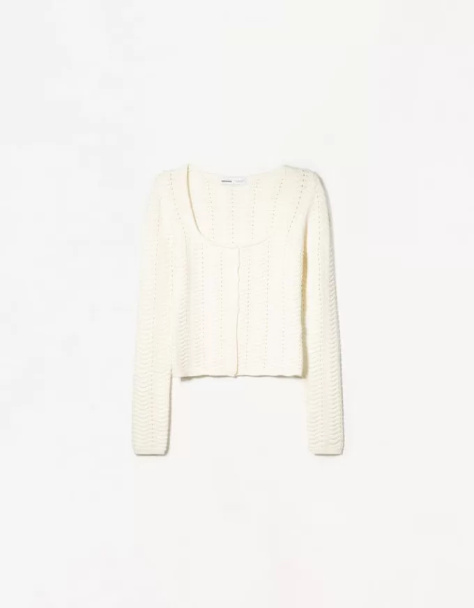 Open-knit cardigan with scoop neck