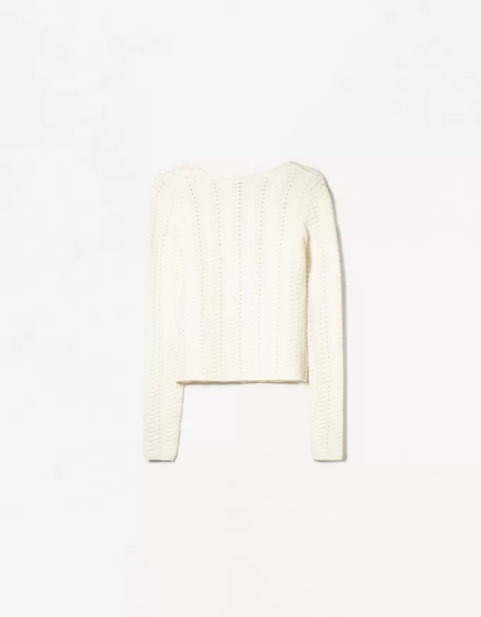 Open-knit cardigan with scoop neck