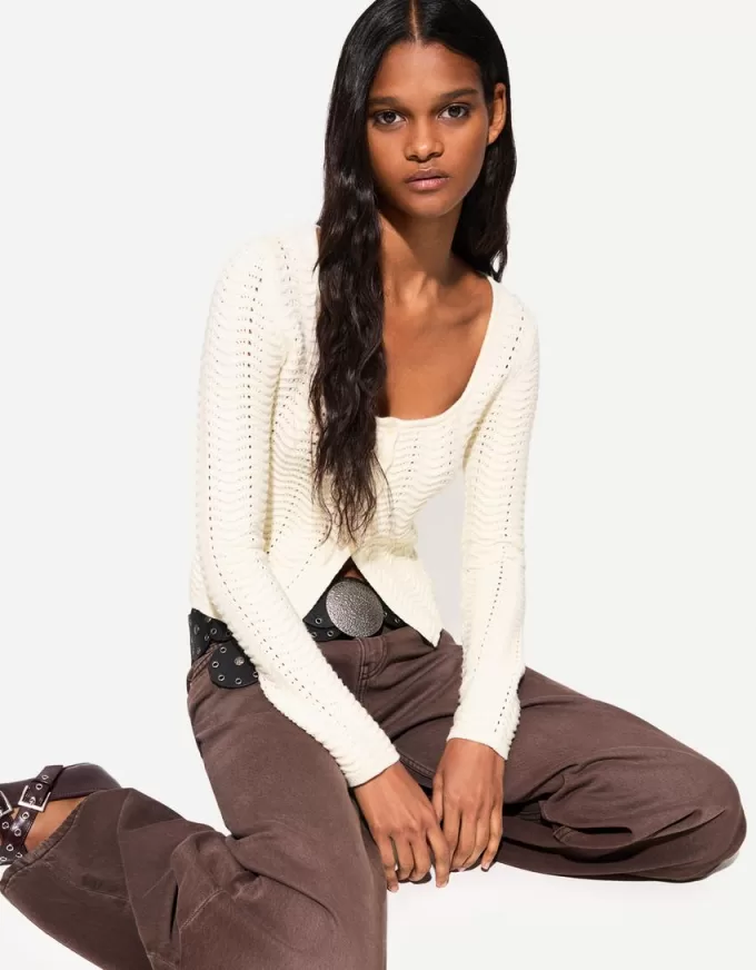 Open-knit cardigan with scoop neck