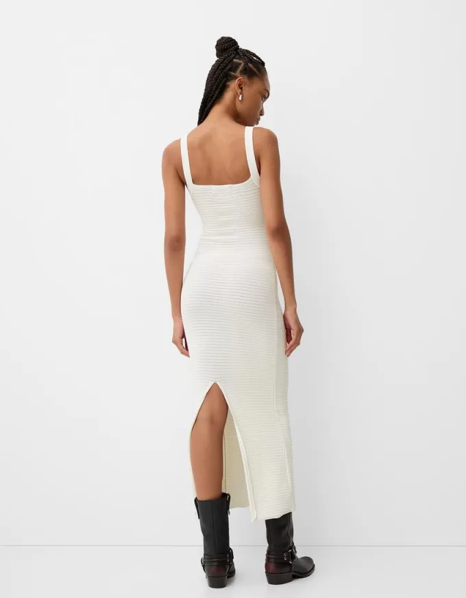 Open-knit midi dress with straps