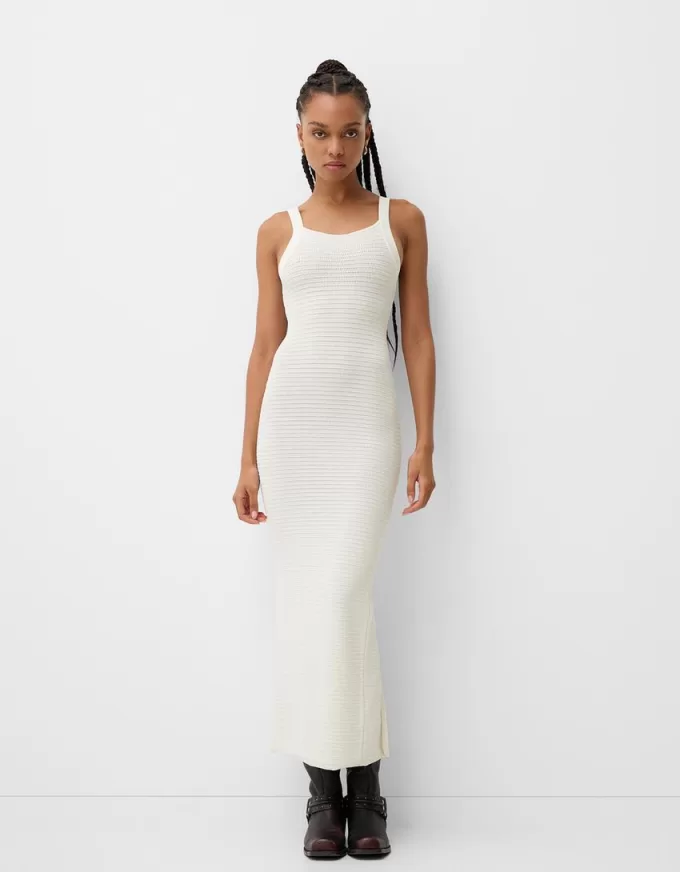 Open-knit midi dress with straps