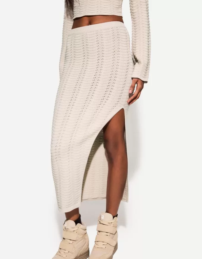 Open knit midi skirt
