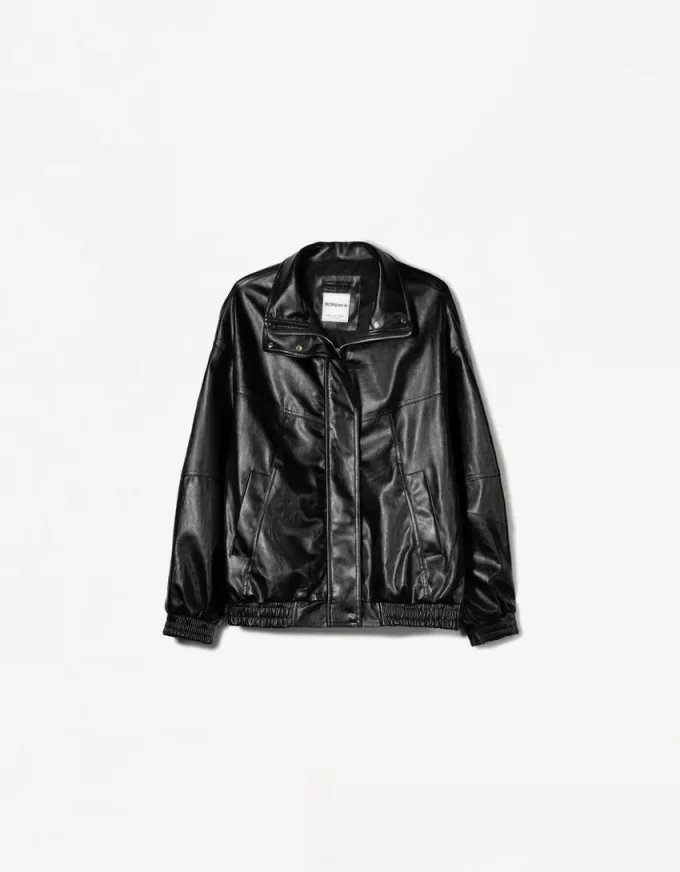 Oversize faux leather jacket