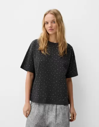 Oversize rhinestone short sleeve T-shirt