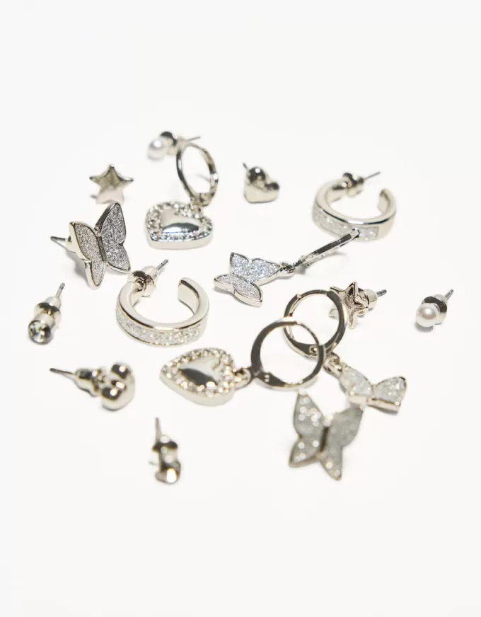 Pack of 8 shiny earrings