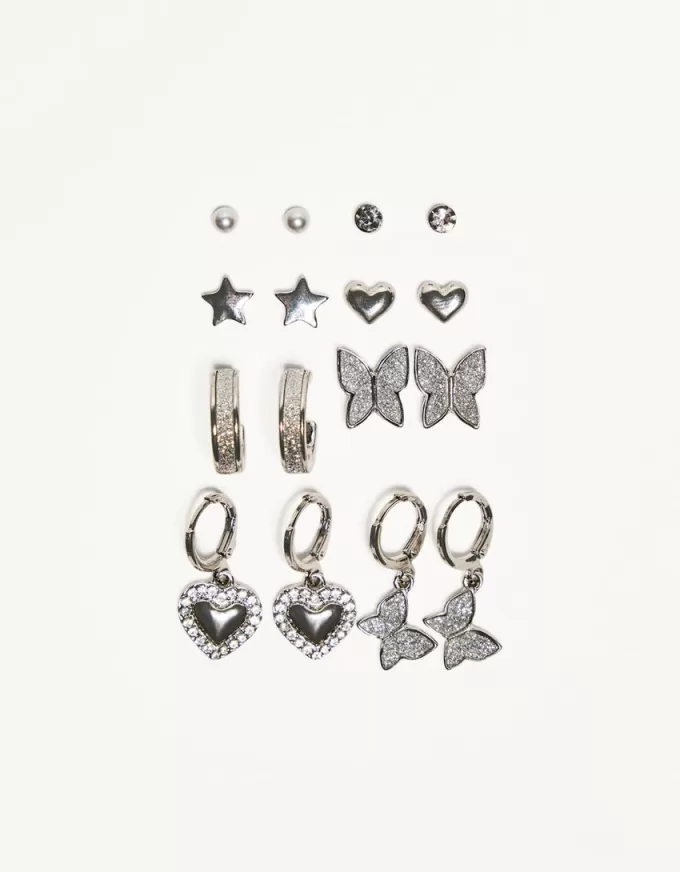 Pack of 8 shiny earrings
