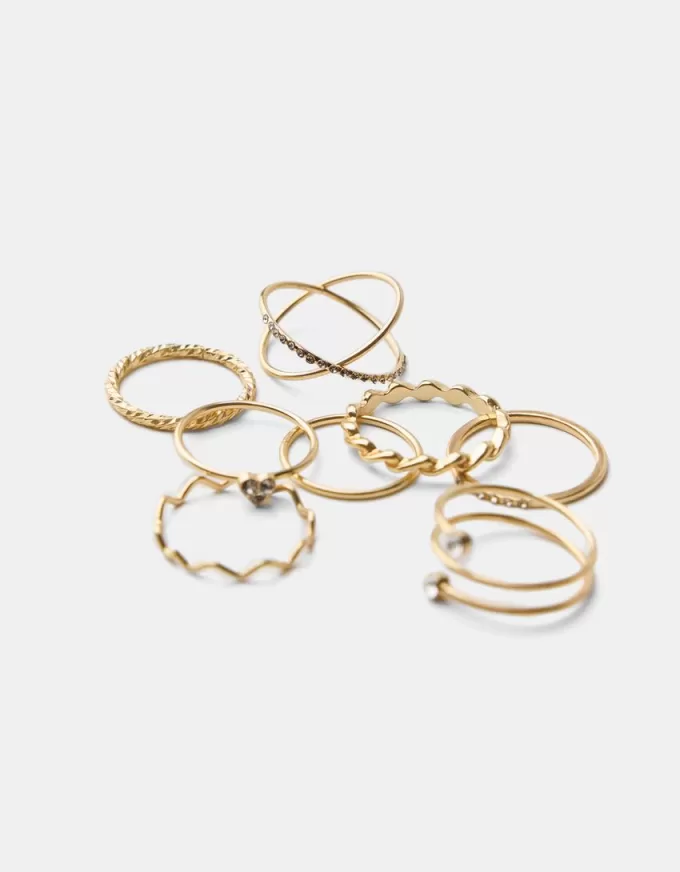 Pack of 9 rhinestone rings