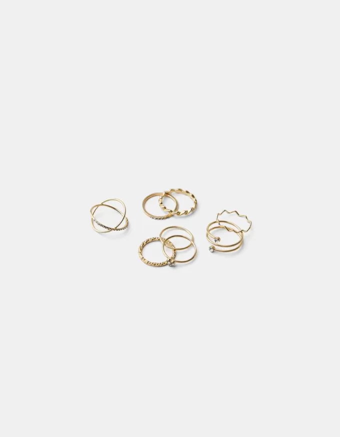 Pack of 9 rhinestone rings