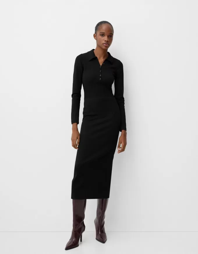 Polo collar midi dress