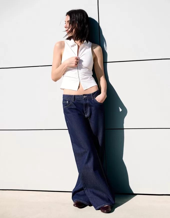 Poplin top with zipper