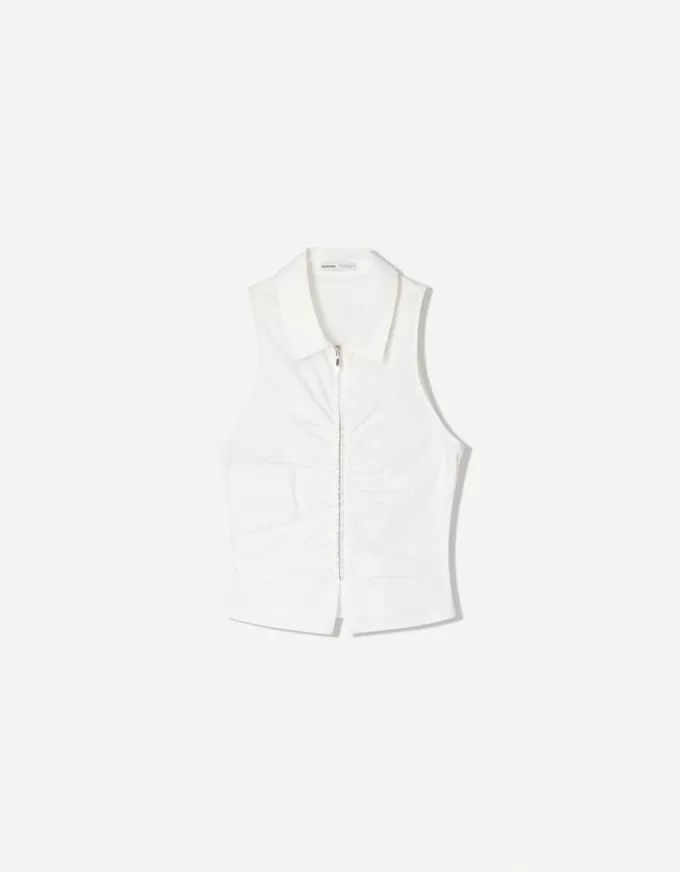 Poplin top with zipper