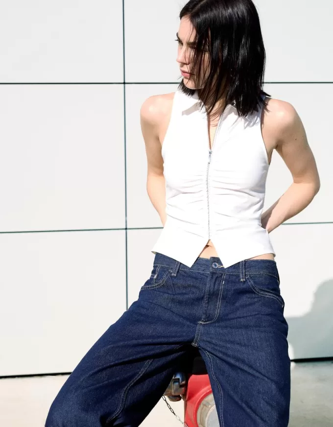 Poplin top with zipper