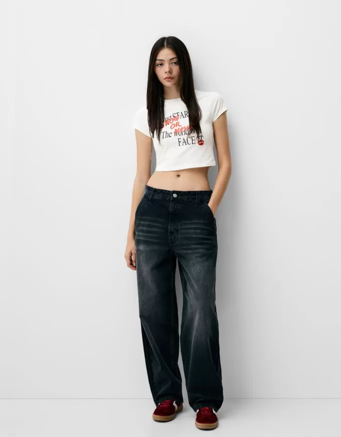 Printed T-shirt with short raglan sleeves