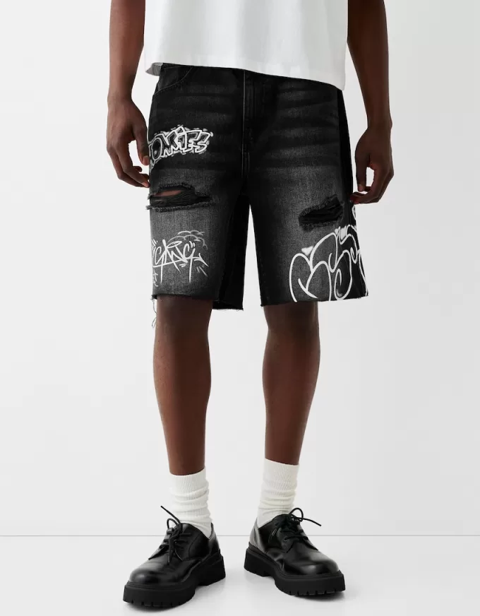 Printed denim Bermuda shorts Printed denim Bermuda shorts