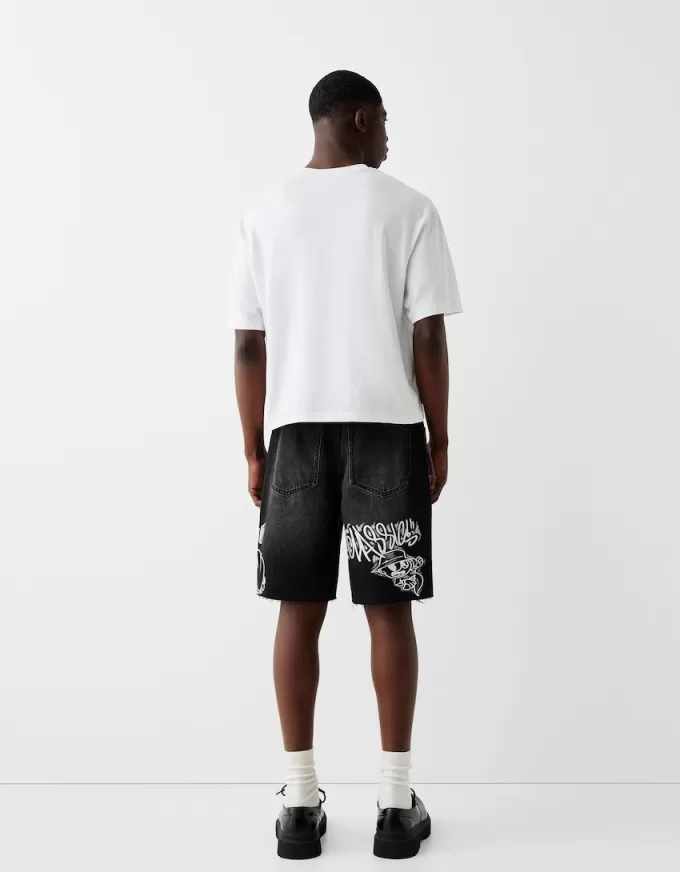 Printed denim Bermuda shorts Printed denim Bermuda shorts