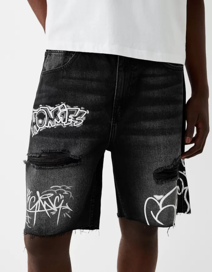 Printed denim Bermuda shorts Printed denim Bermuda shorts