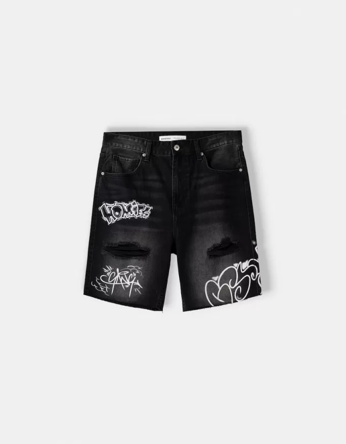 Printed denim Bermuda shorts Printed denim Bermuda shorts