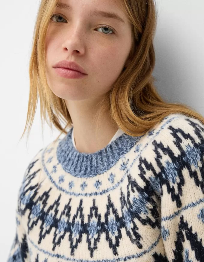 Printed jacquard sweater