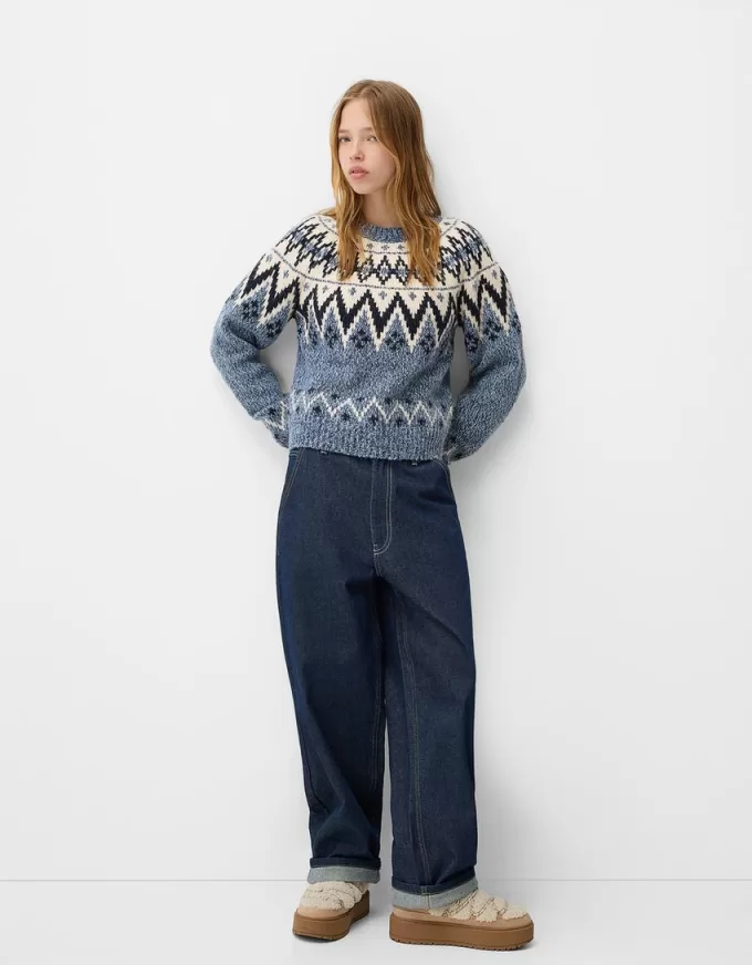 Printed jacquard sweater