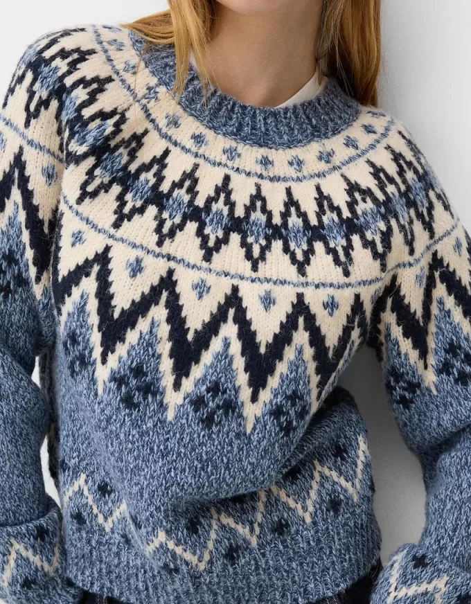 Printed jacquard sweater