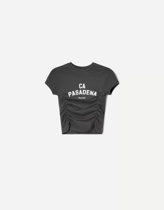 Printed short sleeve T-shirt with gathering Printed short sleeve T-shirt with gathering