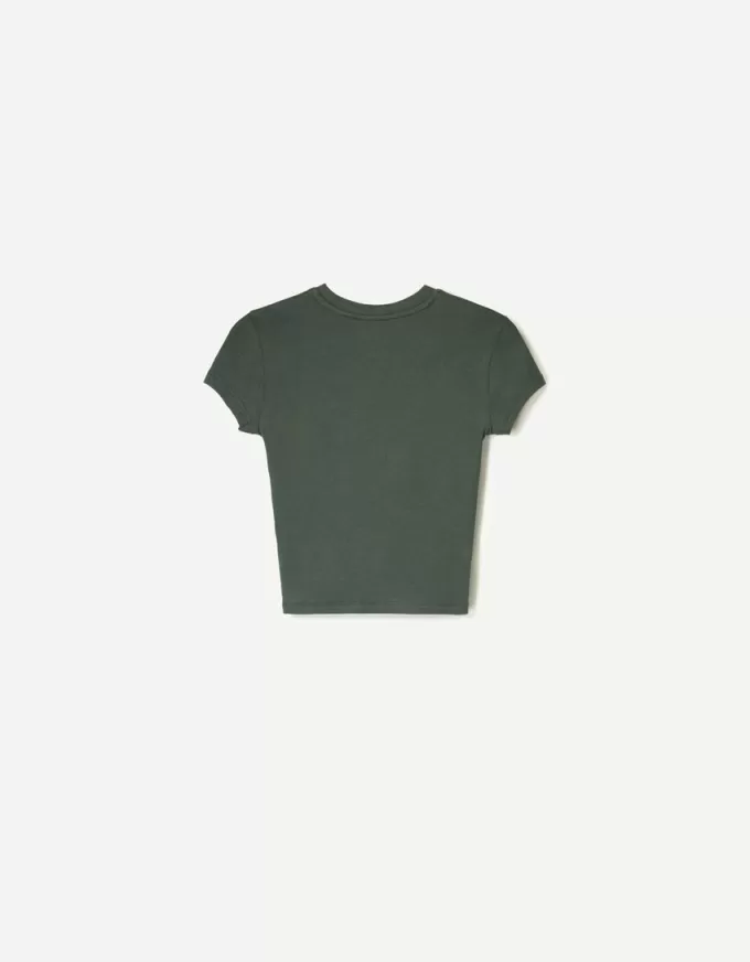 Printed short sleeve T-shirt with gathering