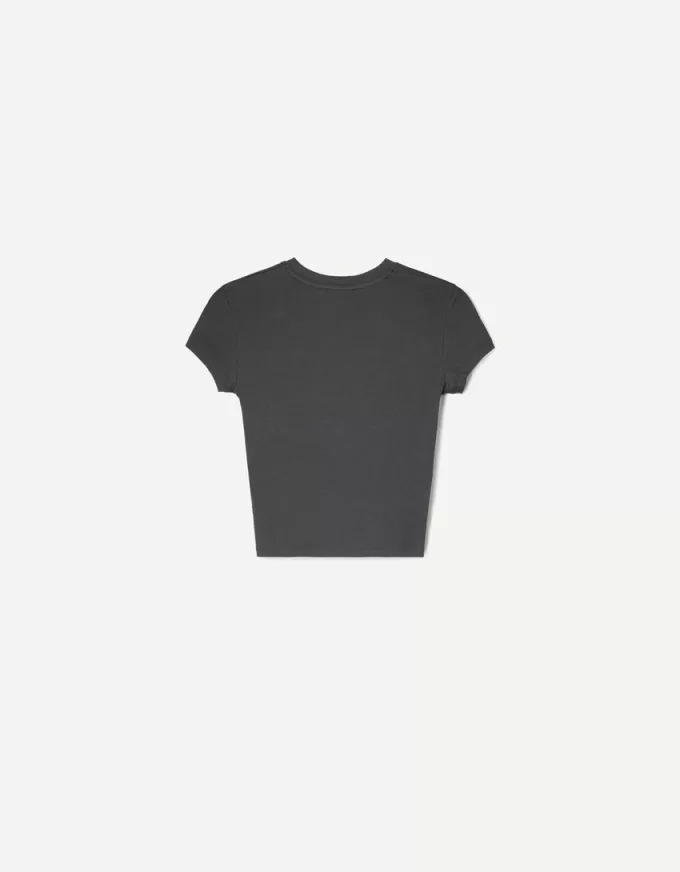 Printed short sleeve T-shirt with gathering Printed short sleeve T-shirt with gathering