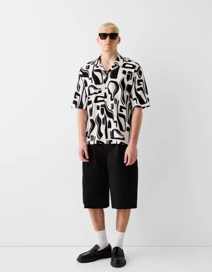 Printed short sleeve pleated shirt Printed short sleeve pleated shirt