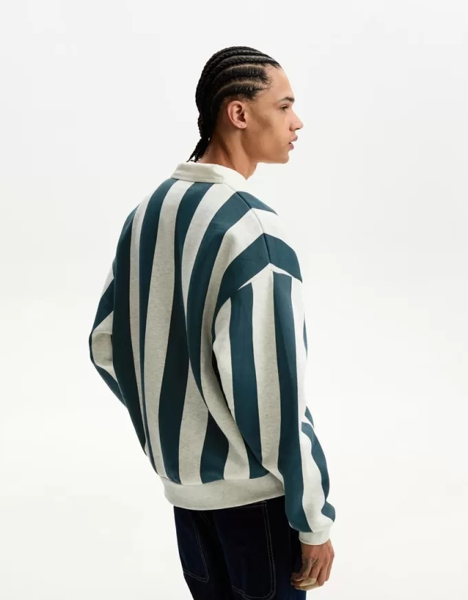 Printed sweatshirt with polo collar