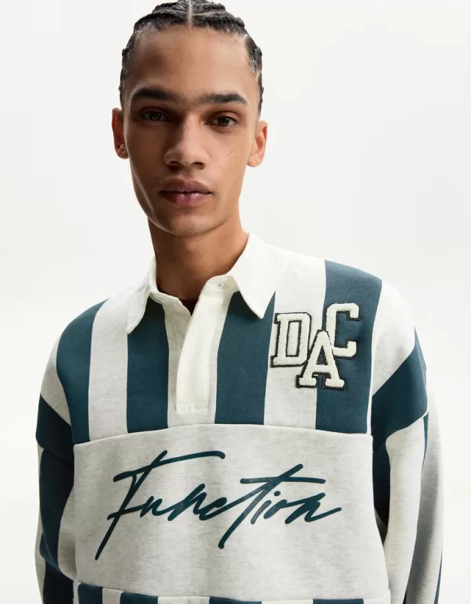 Printed sweatshirt with polo collar