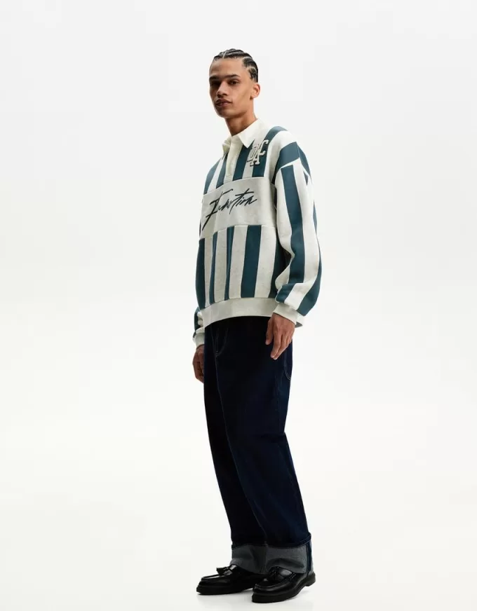 Printed sweatshirt with polo collar