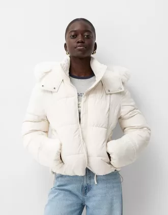Puffer jacket with faux fur hood