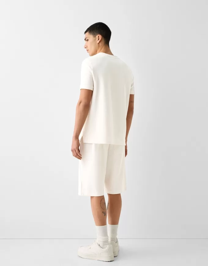 Relaxed-fit plush textured Bermuda shorts