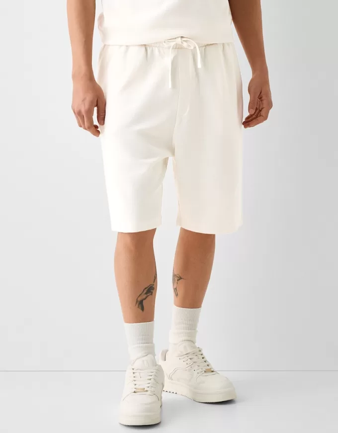 Relaxed-fit plush textured Bermuda shorts