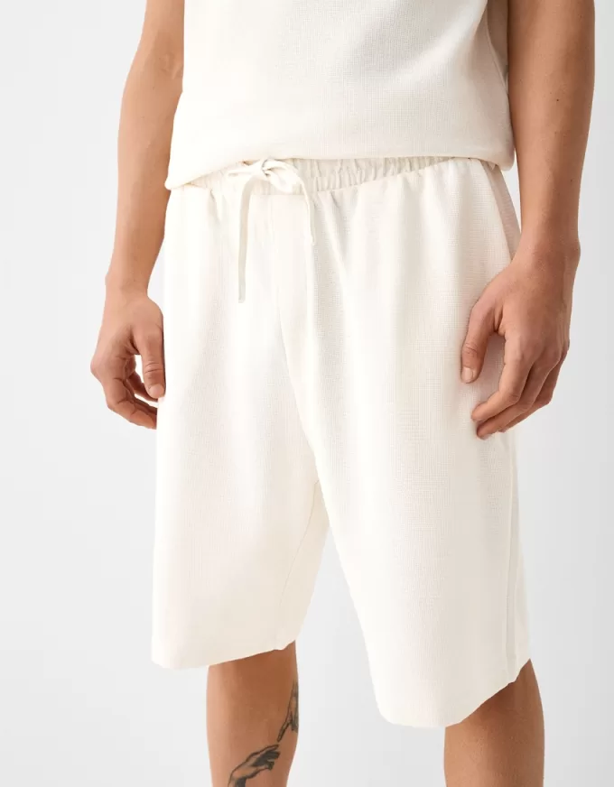 Relaxed-fit plush textured Bermuda shorts
