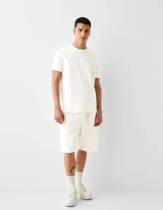 Relaxed-fit plush textured Bermuda shorts