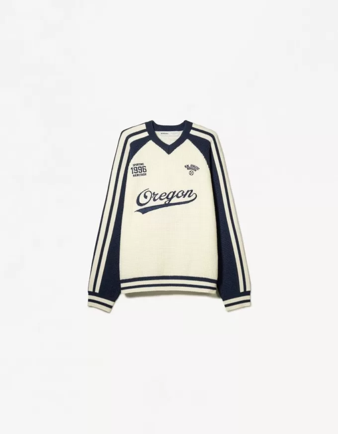 Retro sporty print textured sweater Retro sporty print textured sweater