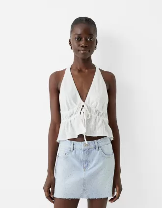 Rhinestone denim mini skirt