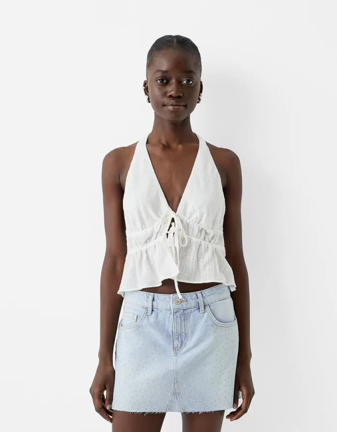 Rhinestone denim mini skirt