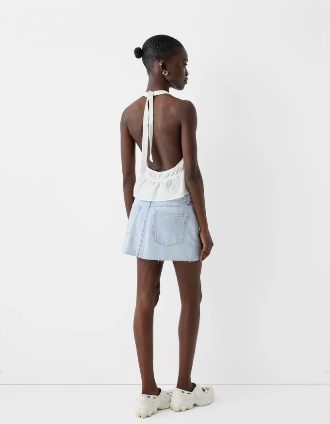 Rhinestone denim mini skirt