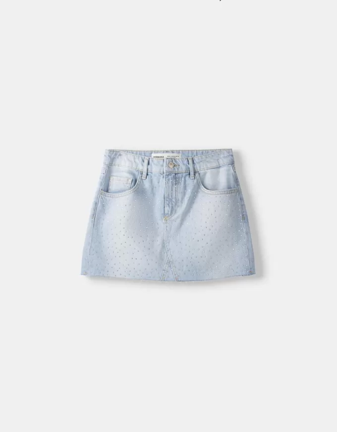 Rhinestone denim mini skirt