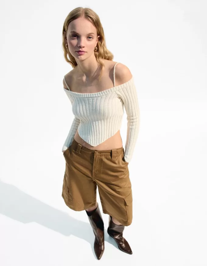 Ribbed Bardot sweater