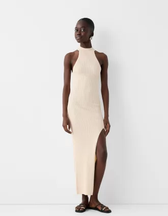 Ribbed halter midi dress