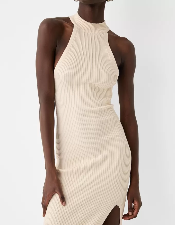Ribbed halter midi dress