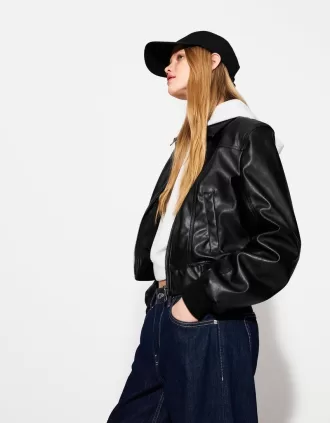 Ribbed leather effect jacket