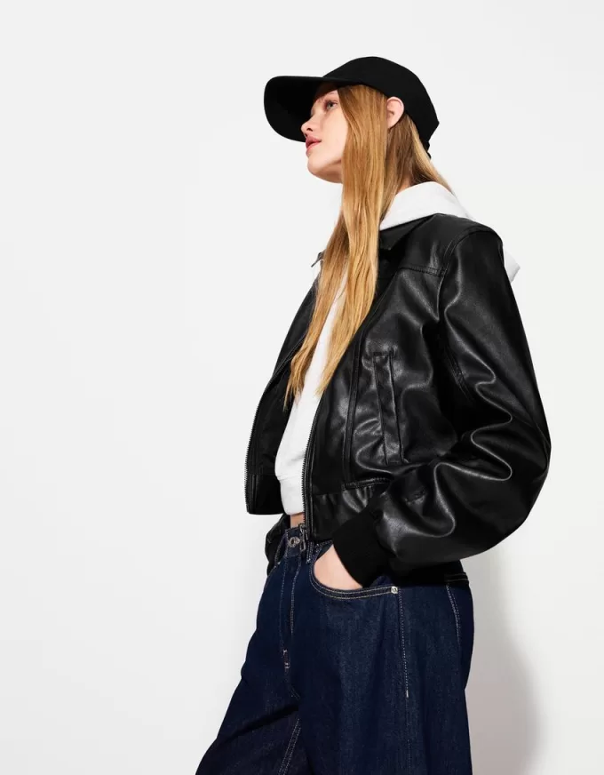 Ribbed leather effect jacket Ribbed leather effect jacket