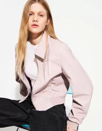 Ribbed leather effect jacket