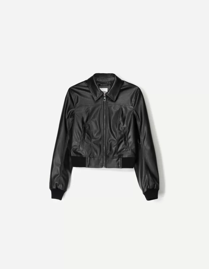 Ribbed leather effect jacket Ribbed leather effect jacket
