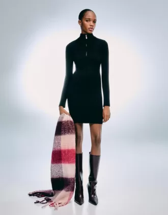 Ribbed mini dress with zipper